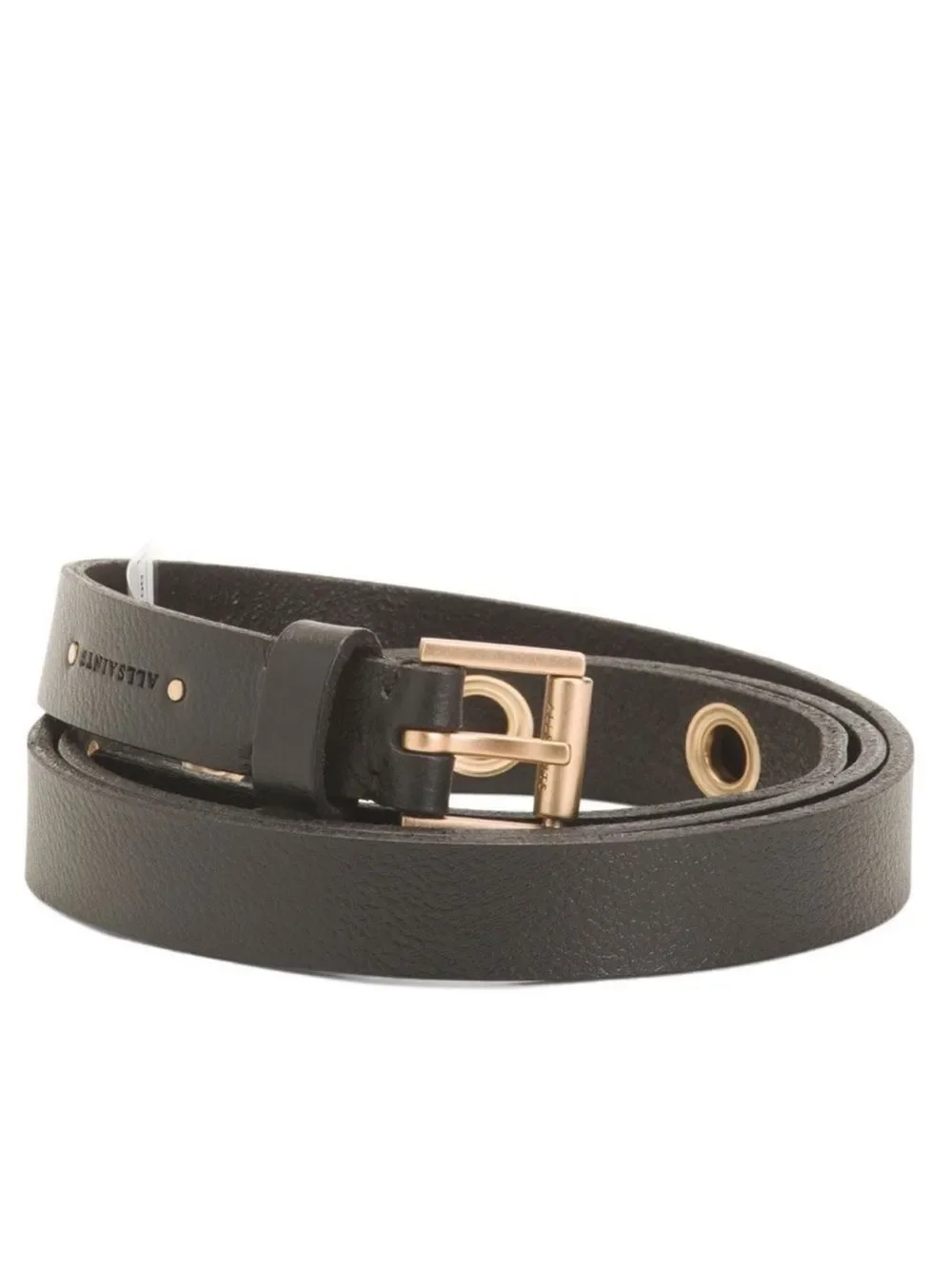 All Saints L Black Genuine Leather Gold Tone Belt